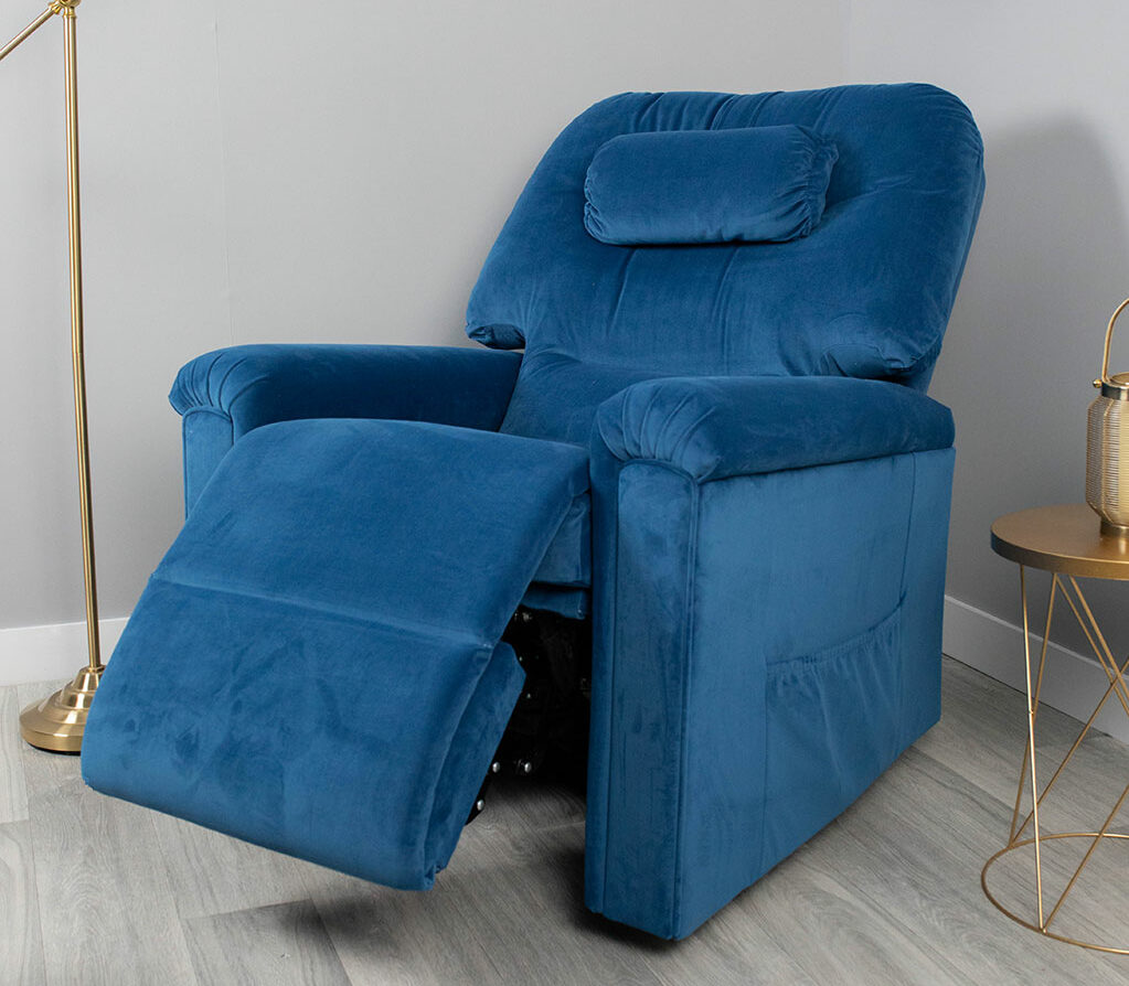 Riser recliner chair with the foot rest raised.