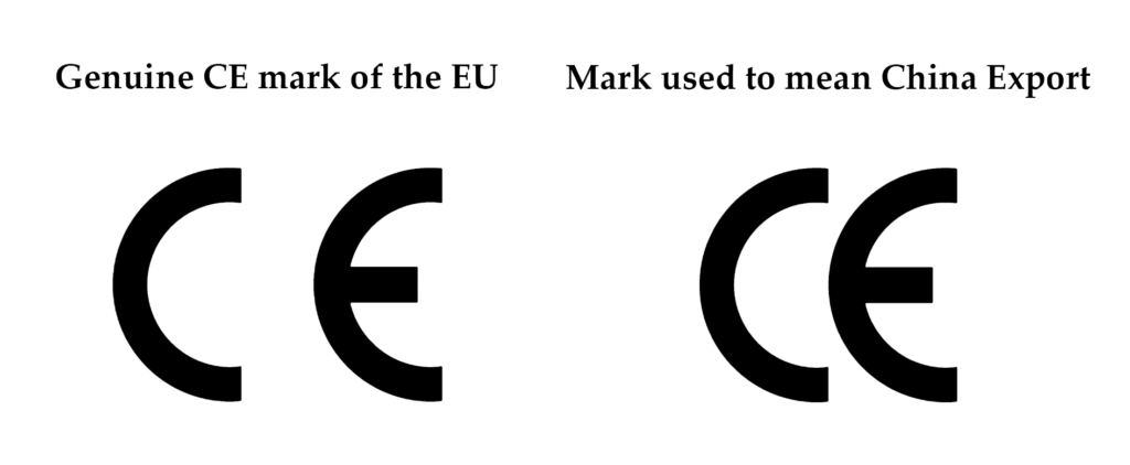 A graphic showing the CE mark, demonstrating how to tell if it is real or fake