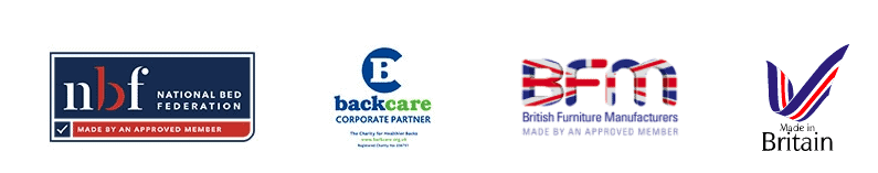 Logos for the National Bed Federation, Back Care, British Furniture Manufacturers and Made in Britain
